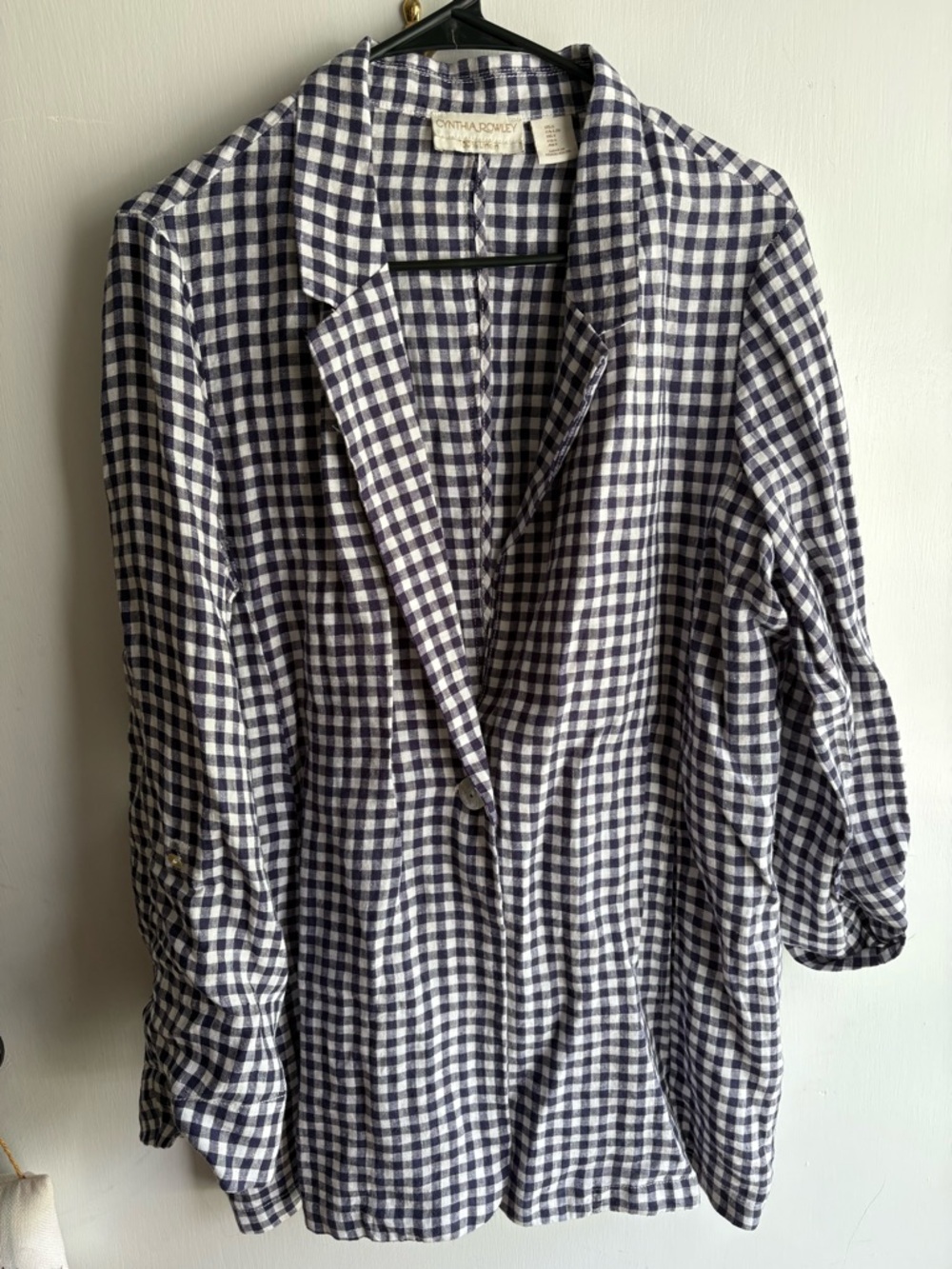 Cynthia Rowley Navy & White Gingham Button-Front Shirt Jacket